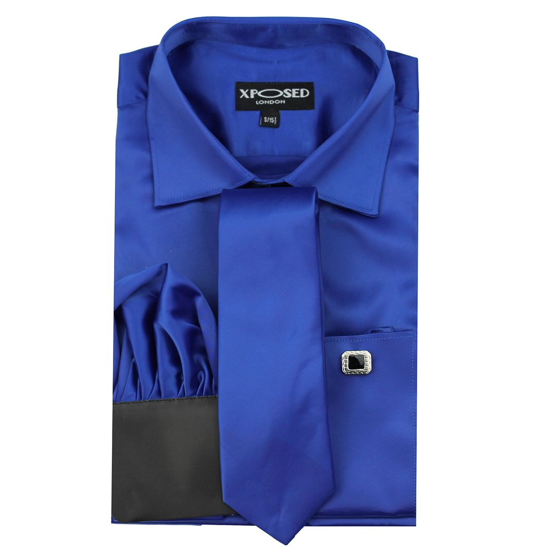 Mens Satin Silky Feel Smart Casual Double Cuff Wedding Party Formal